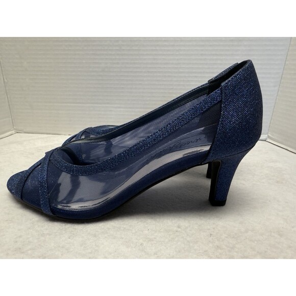 Easy Street Alive 5 Picaboo Sexy See-Thru Navy Glitter  Mesh Heels. Sz 7 1/2 New - Picture 4 of 13